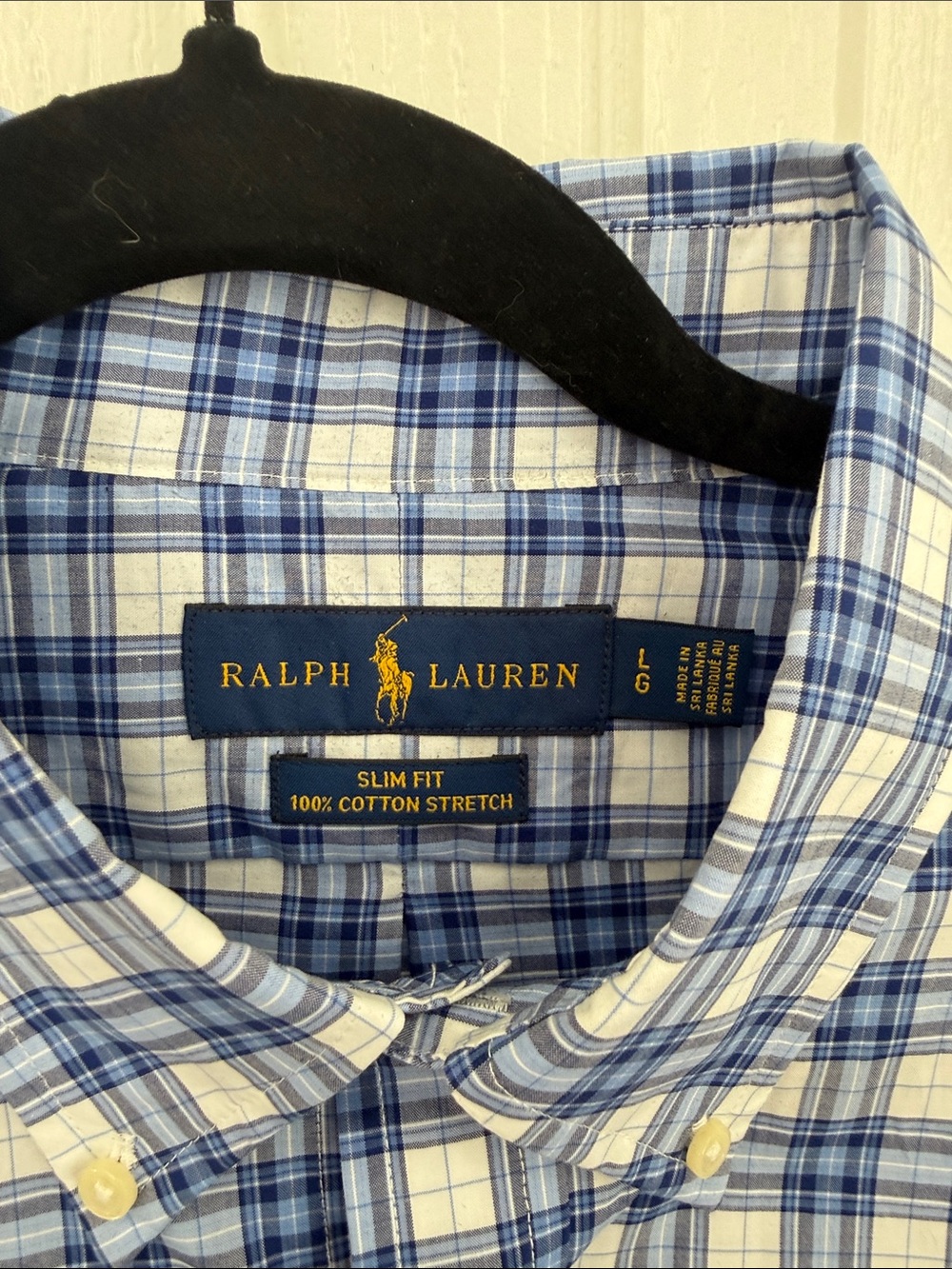 Polo Ralph Lauren Men’s L Blue and White Plaid Button-Down Shirt - Picture 2 of 6